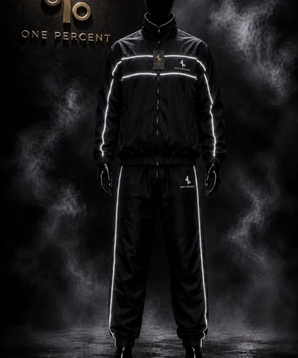 Black Reflective Nylon Tracksuit Set | Luxury Streetwear Techwear Activewear
