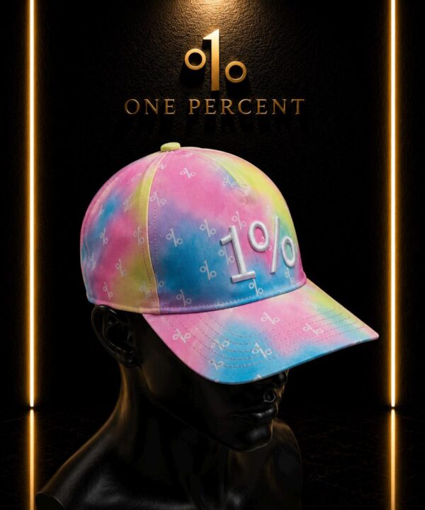 Pastel Tie Dye Cap, One Percent Hat, Embroidered Baseball Cap, Cute Aesthetic Hat, Unisex Streetwear Cap